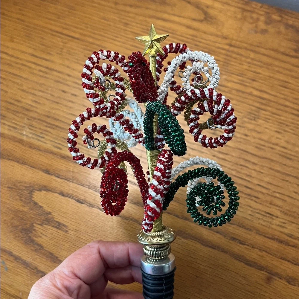 Pier 1 Imports Beaded Christmas Tree Wine Bottle Stopper